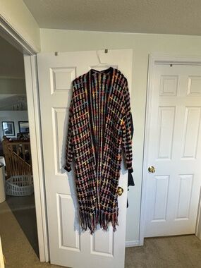 Boho Long Fringe Open Cardigan - Multicolor